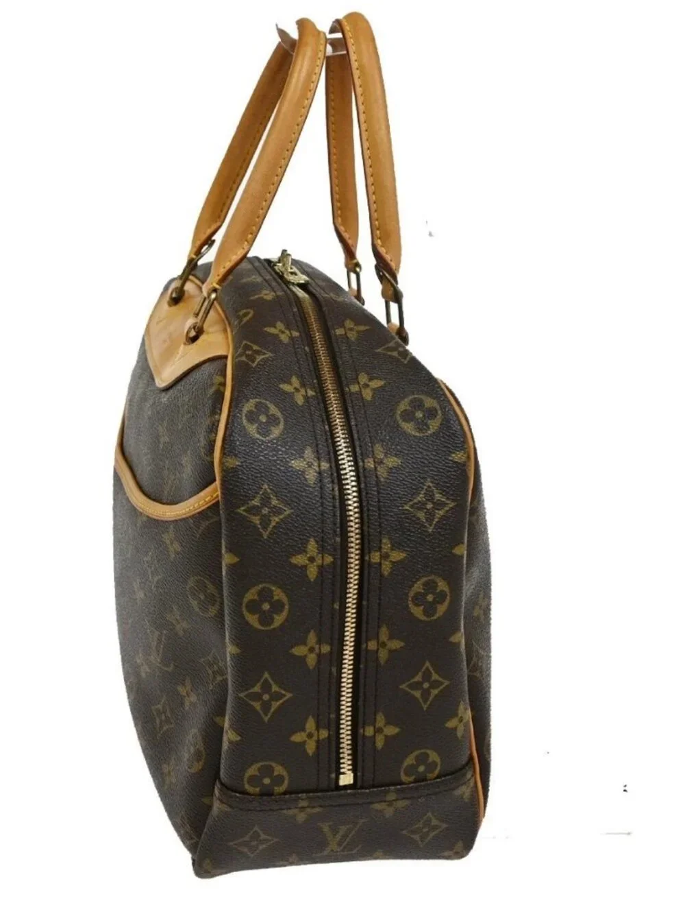 LOUIS VUITTON LV Logo Deauville Hand Bag Monogram Leather Brown